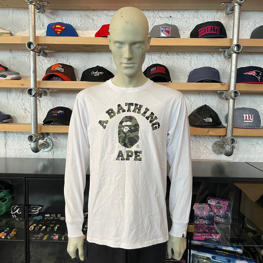 Bape College Logo LS Tee White