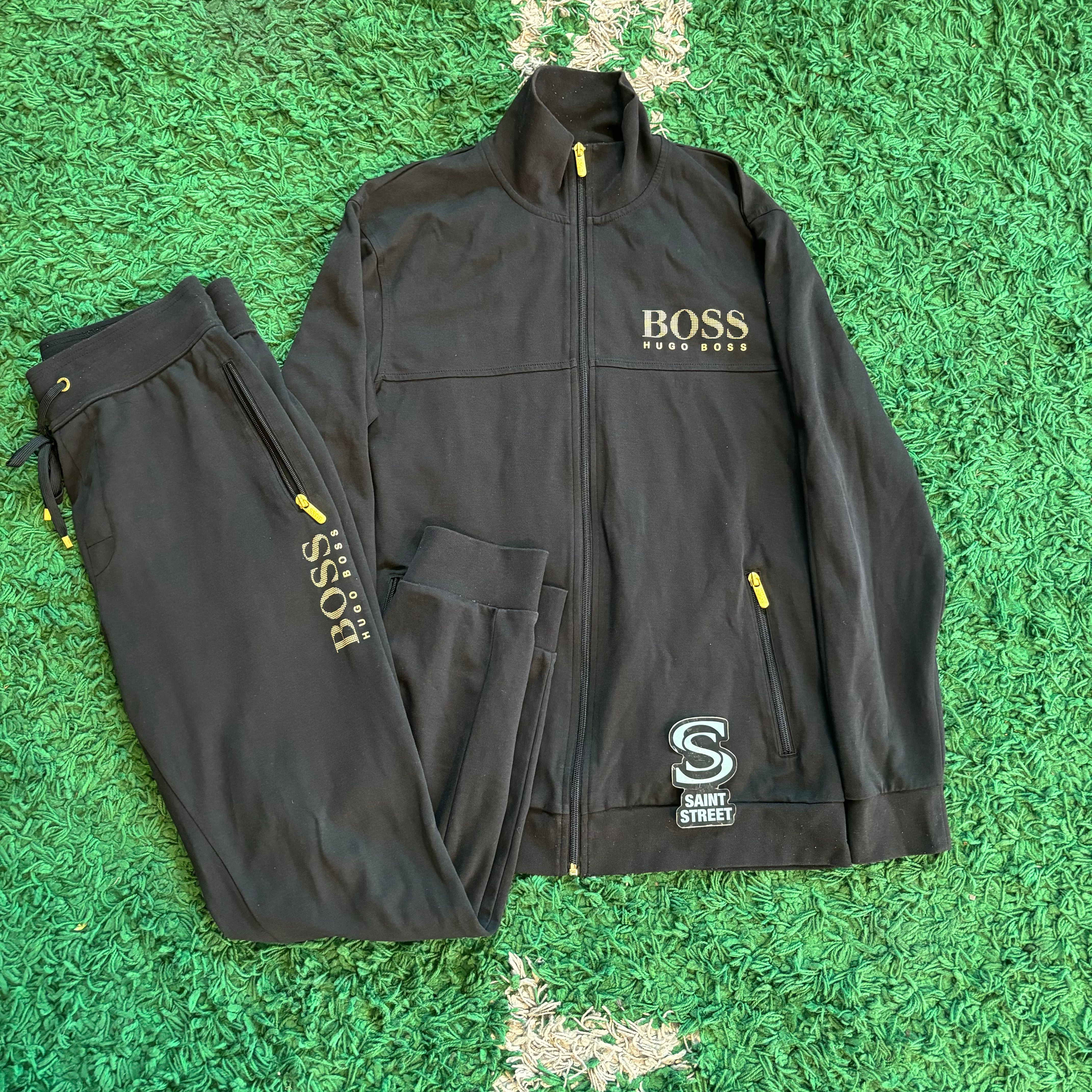 Black and gold boss tracksuit sale
