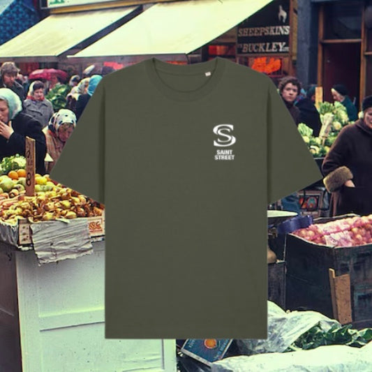 Saint Street 'Double S' Tee Khaki/White