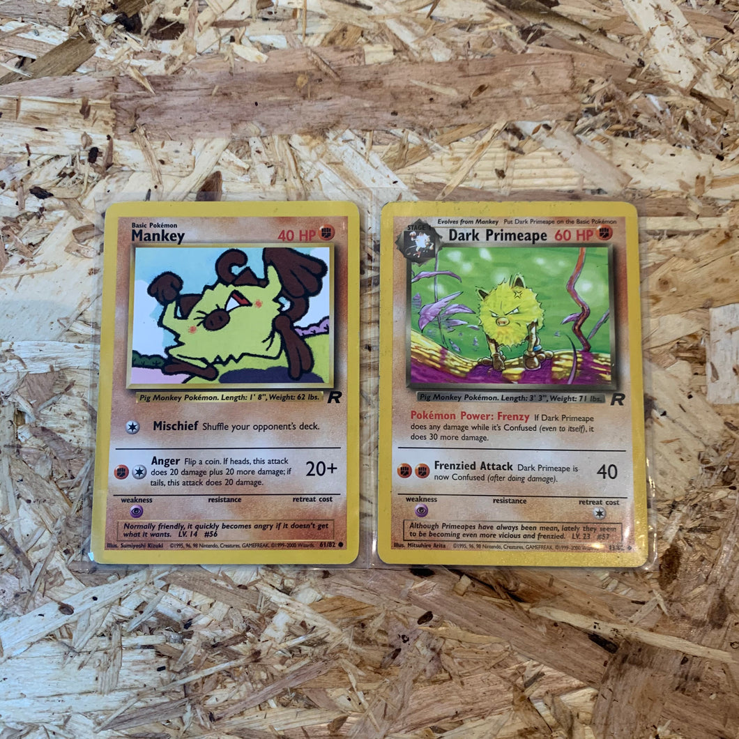 Pokemon Evolution Duo 'Mankey Common 61/82, Dark Primeape Uncommon 43/82' (Rocket Set)