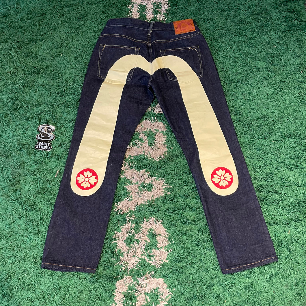 Evisu Jeans White Daicock Flower 'Lot 2010'