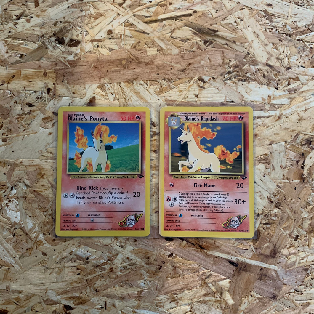 Gym Leader Set 'Blaine's Ponyta Common 64/132, Blaine's Rapidash Uncommon 33/132, Blaine's Vulpix Common 66/132, Blaine's Rhyhorn Common 65/132, Blaine's Doduo Common 61/132, Blaine's Mankey Common 63/132 (Gym Challenge)